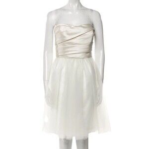 DESIGNER ML MONIQUE LHUILLIER IVORY STRAPLESS A LINE EVENING DRESS 12.R